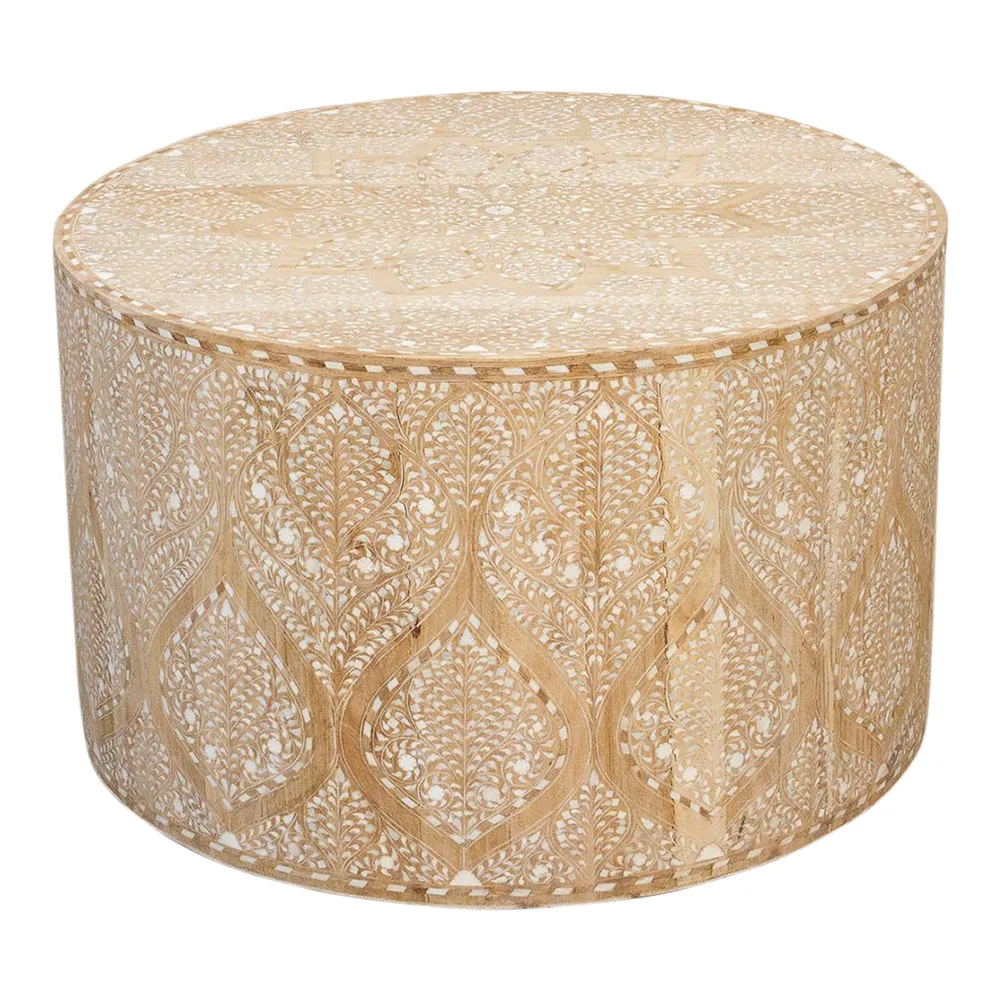 Royal Bleached Inlay Drum Coffee Table - de-cor - Brown