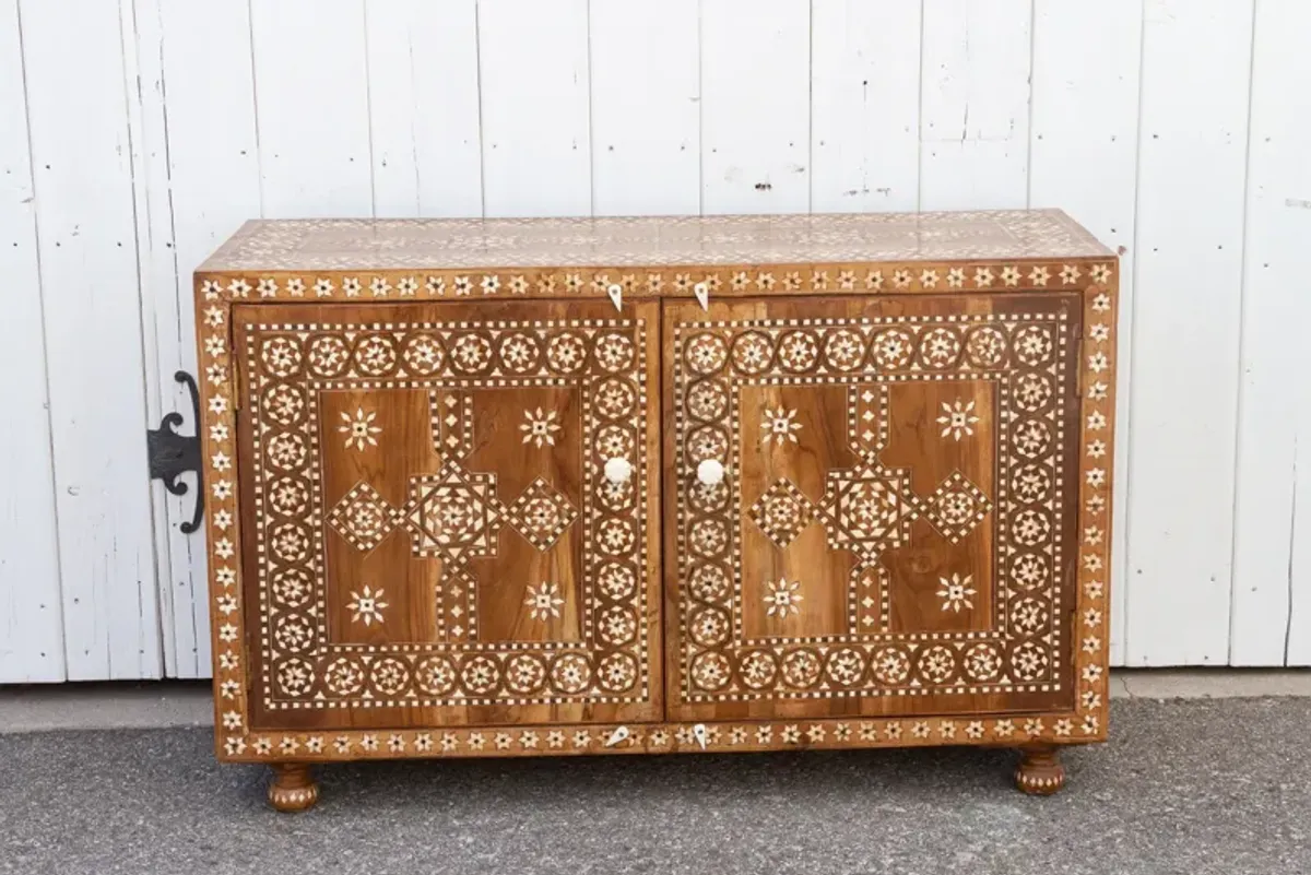 Walnut Marquetry Inlay Buffet Cabinet - de-cor - Brown