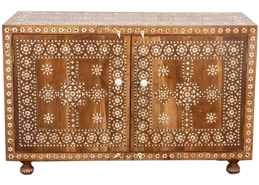 Walnut Marquetry Inlay Buffet Cabinet - de-cor - Brown