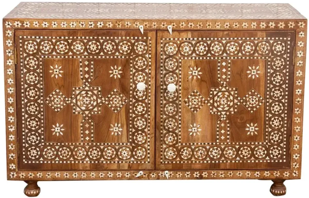 Walnut Marquetry Inlay Buffet Cabinet - de-cor - Brown