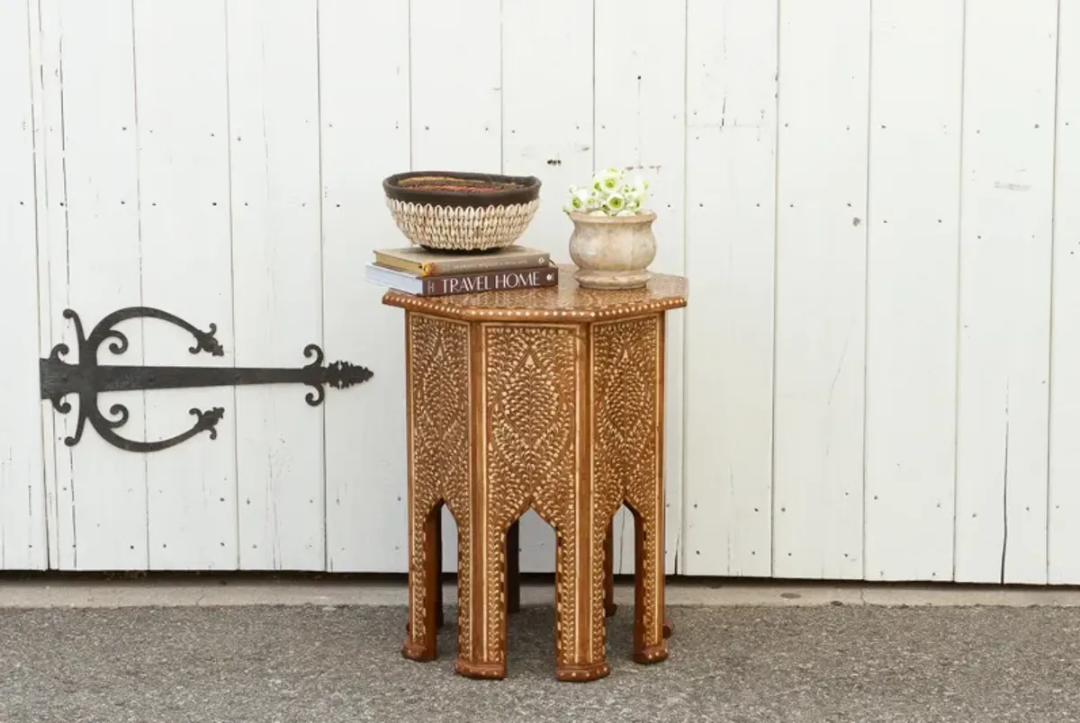 Tall Anglo-Indian Inlay Side Table - de-cor - Handcrafted - Brown