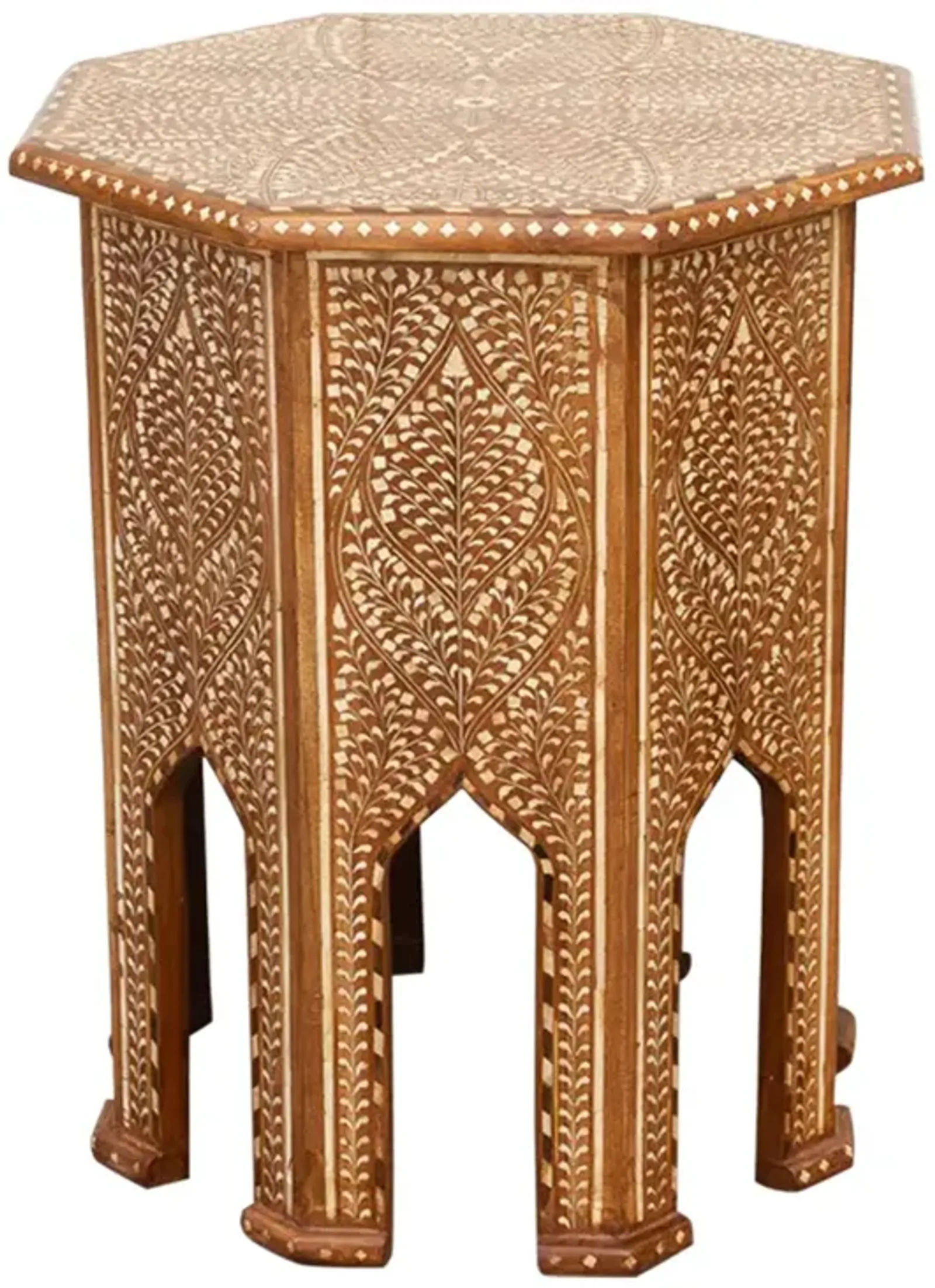 Tall Anglo-Indian Inlay Side Table - de-cor - Handcrafted - Brown