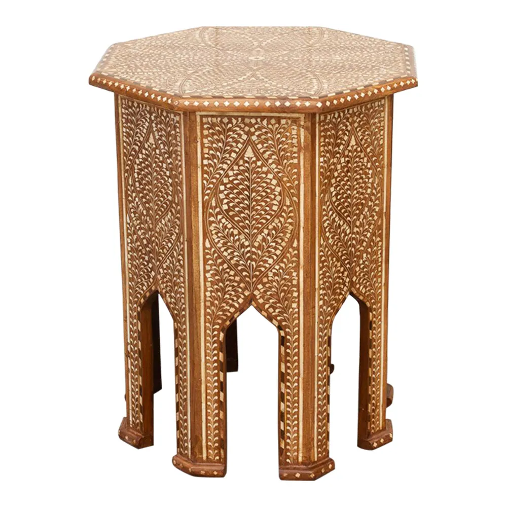 Tall Anglo-Indian Inlay Side Table - de-cor - Handcrafted - Brown