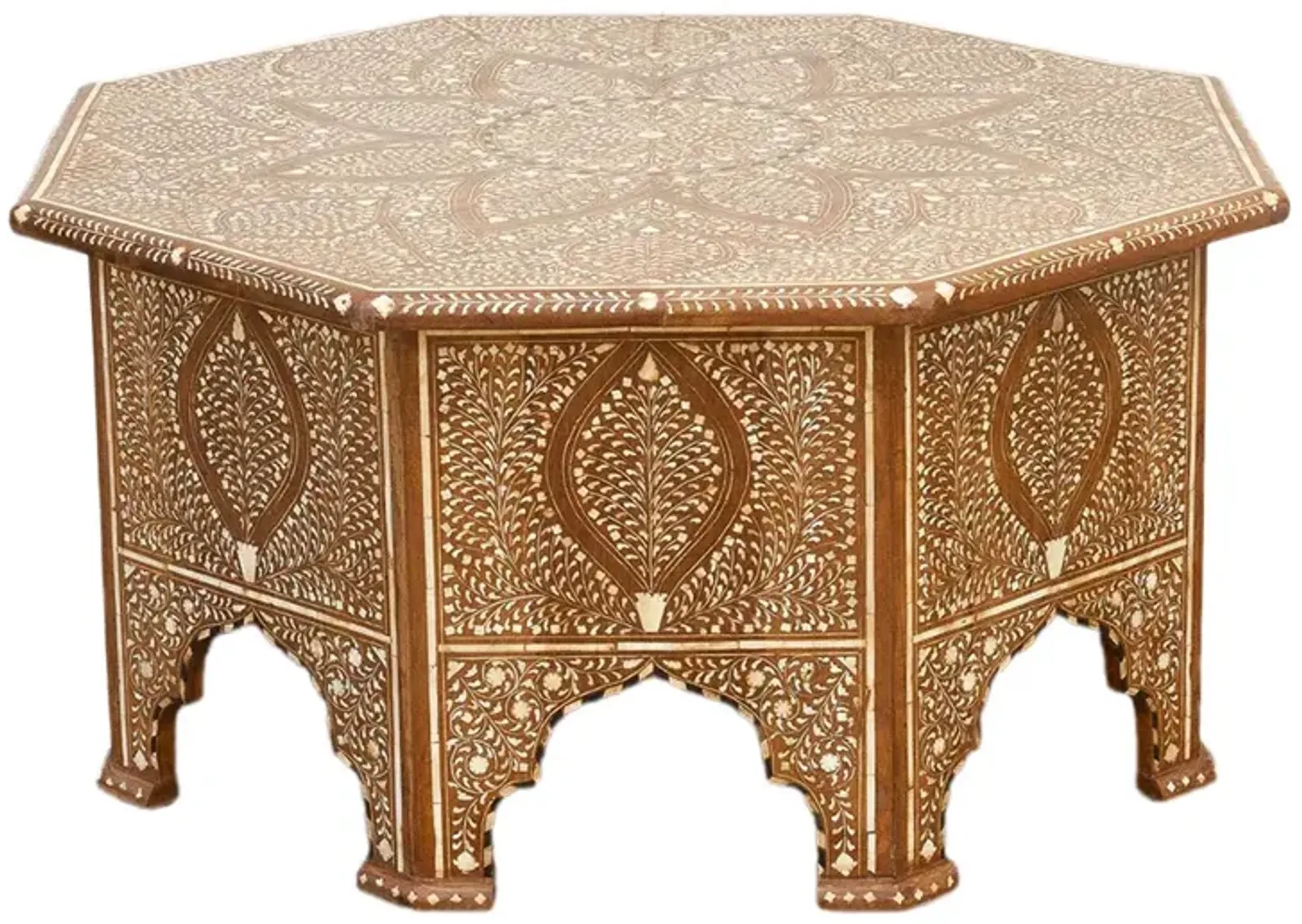 Octagonal Indian Inlaid Coffee Table - de-cor - Handcrafted - Brown