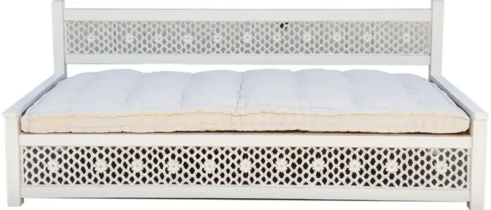 Hand-Carved Floral Jali White Daybed - de-cor - Comfortable, Sturdy