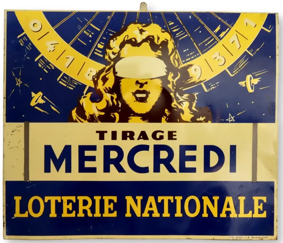 Vintage French Tin Lottery Sign - New England Mercantile - Blue