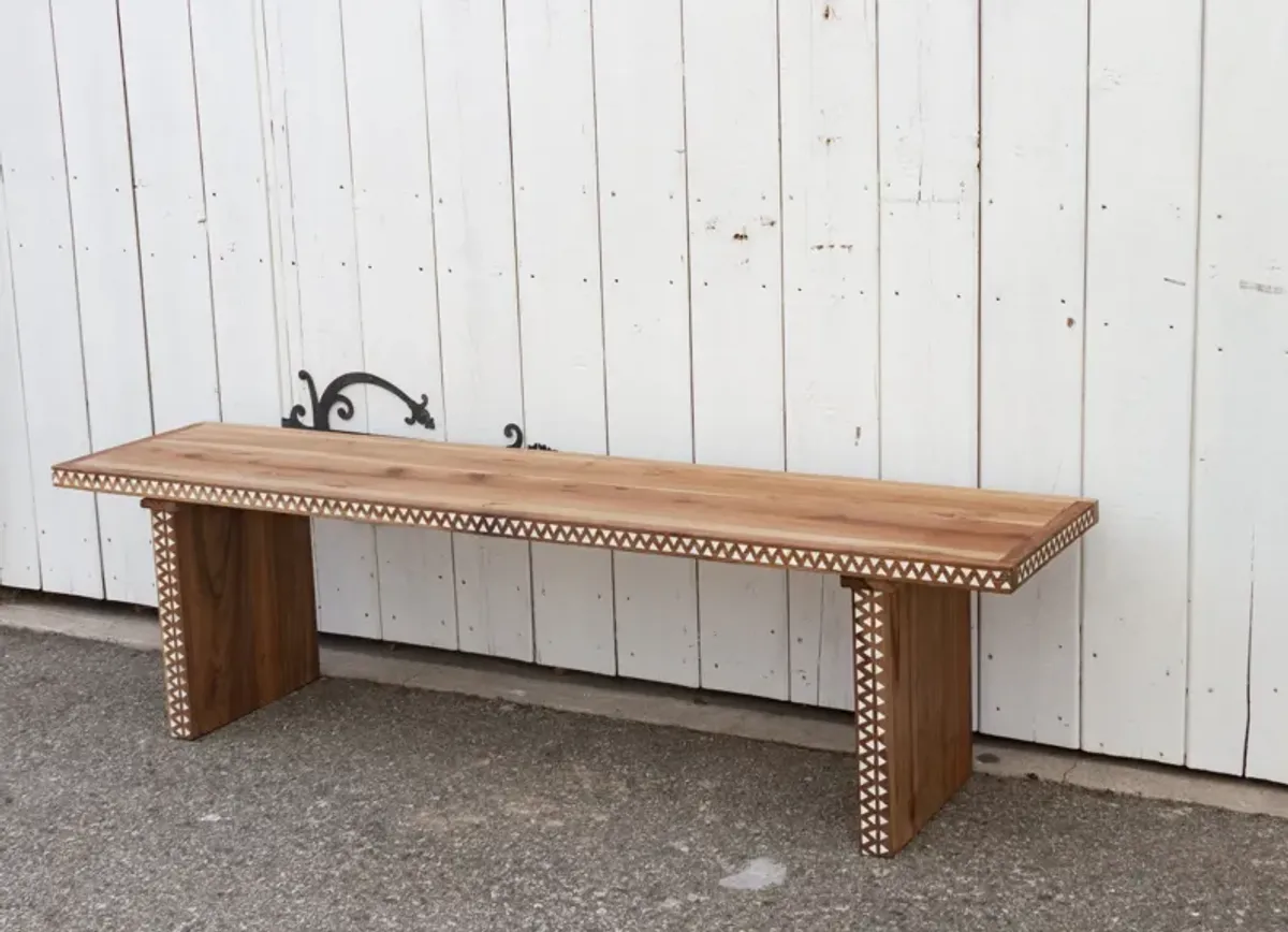 Teak Parson Mother of Pearl Inlay Bench