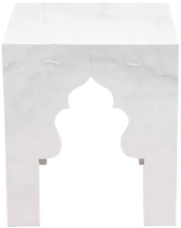 Hand-Carved Arched Marble End Table - de-cor - Handcrafted - Gray