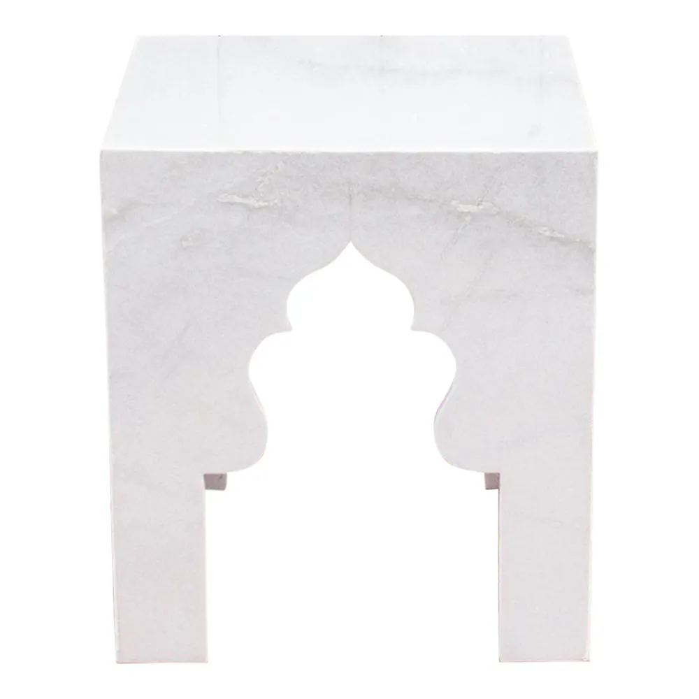 Hand-Carved Arched Marble End Table - de-cor - Handcrafted - Gray