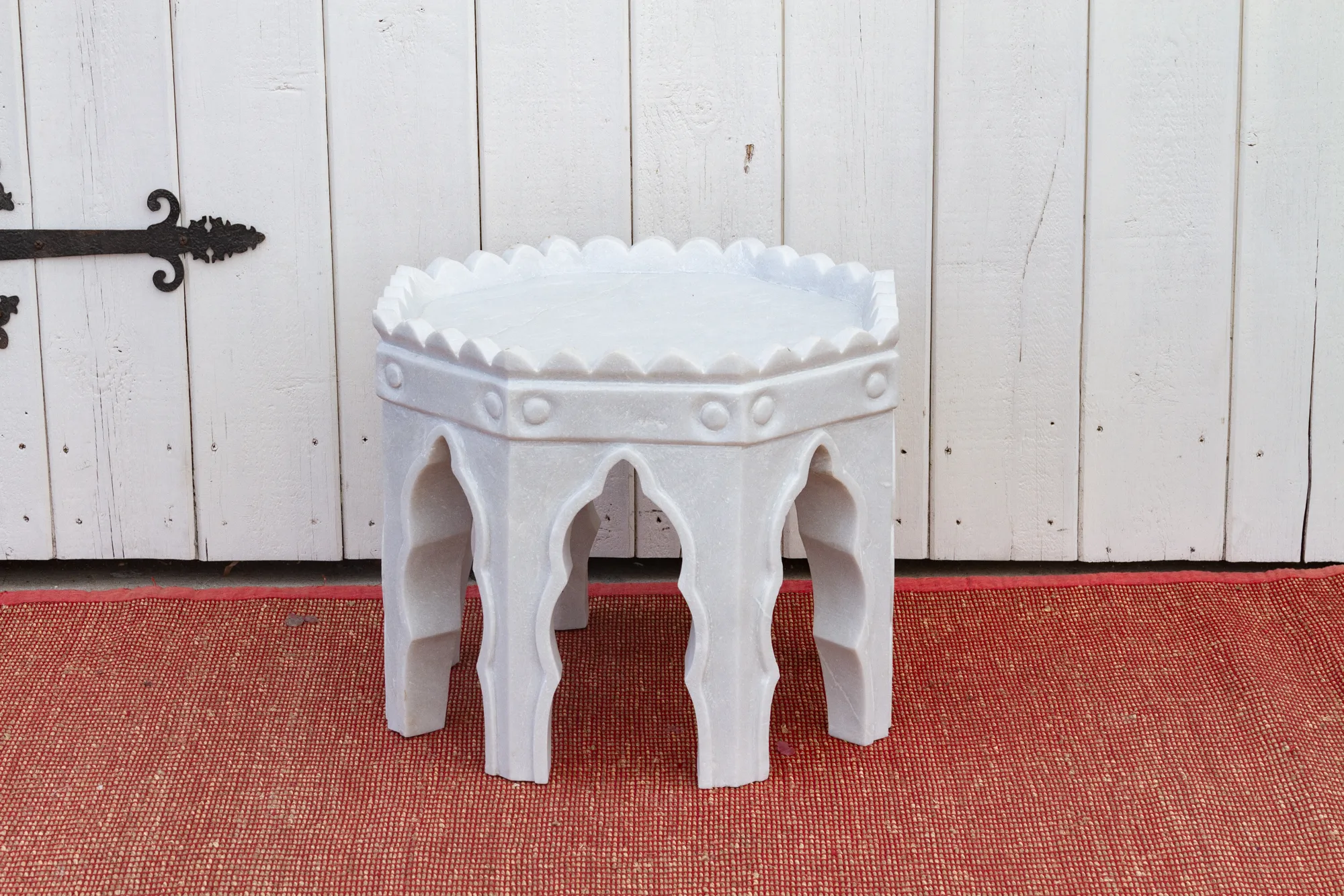 Carved White Marble Mudejar Side Table - de-cor - gray