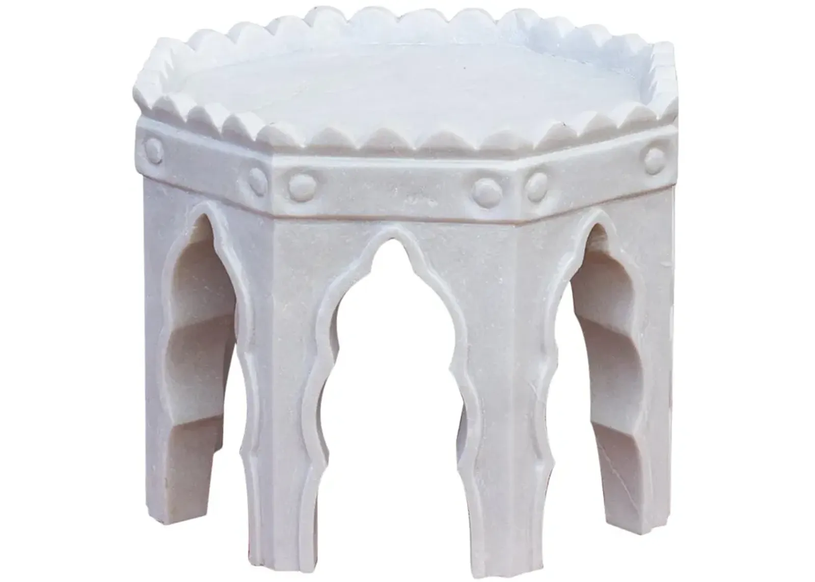 Carved White Marble Mudejar Side Table - de-cor - gray