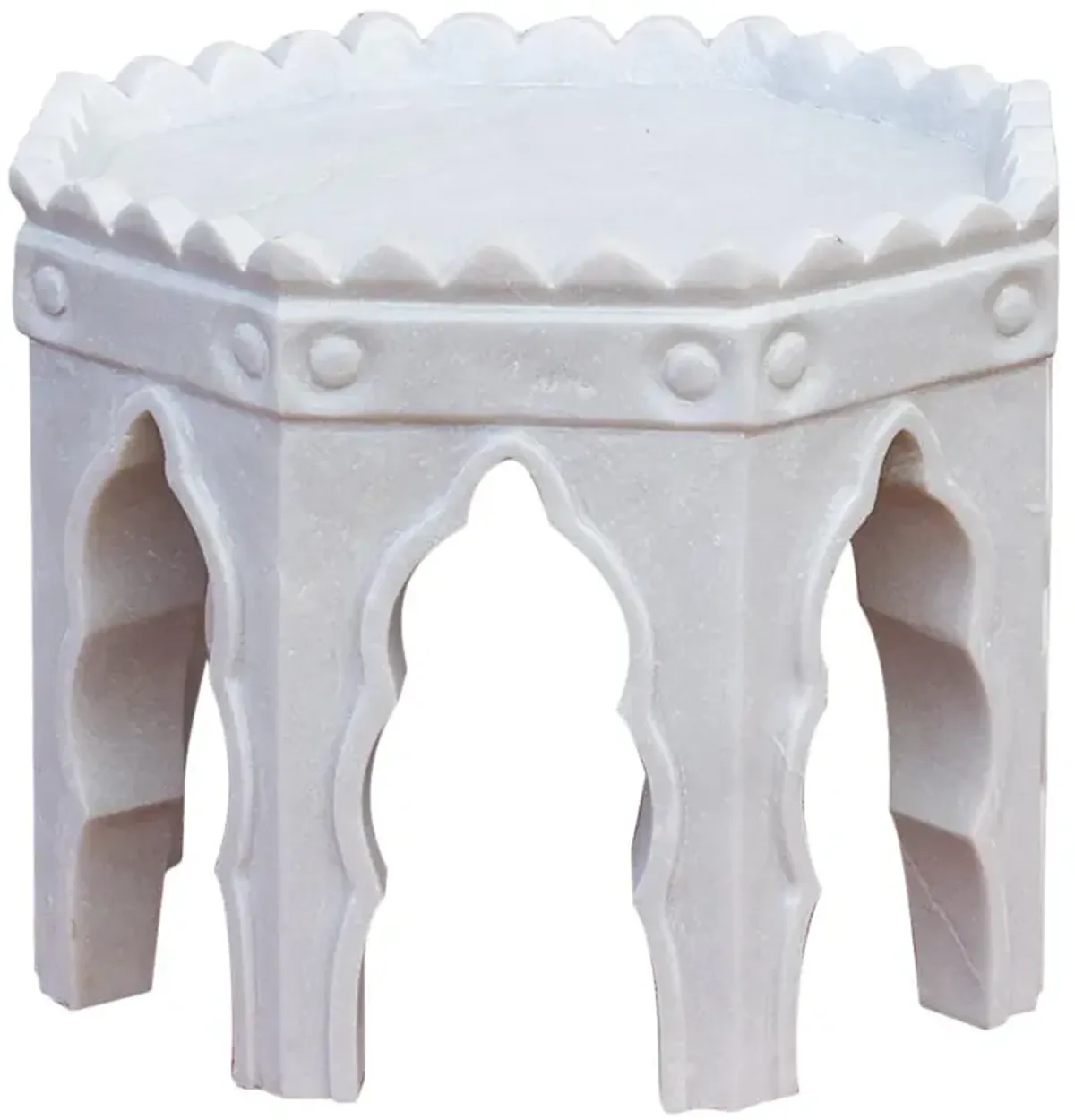 Carved White Marble Mudejar Side Table - de-cor - gray