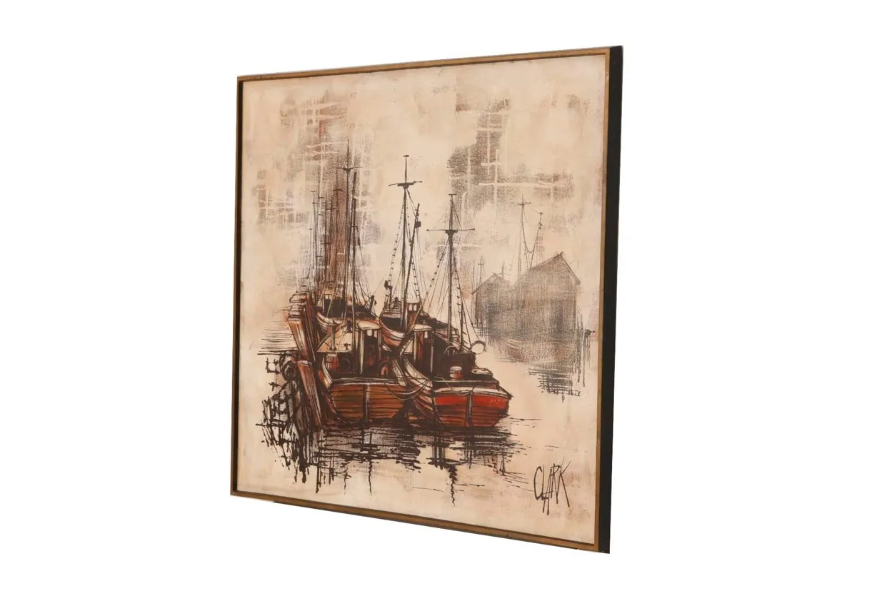 Fishing Boats in the Harbor on Canvas - Interesting Things - Brown