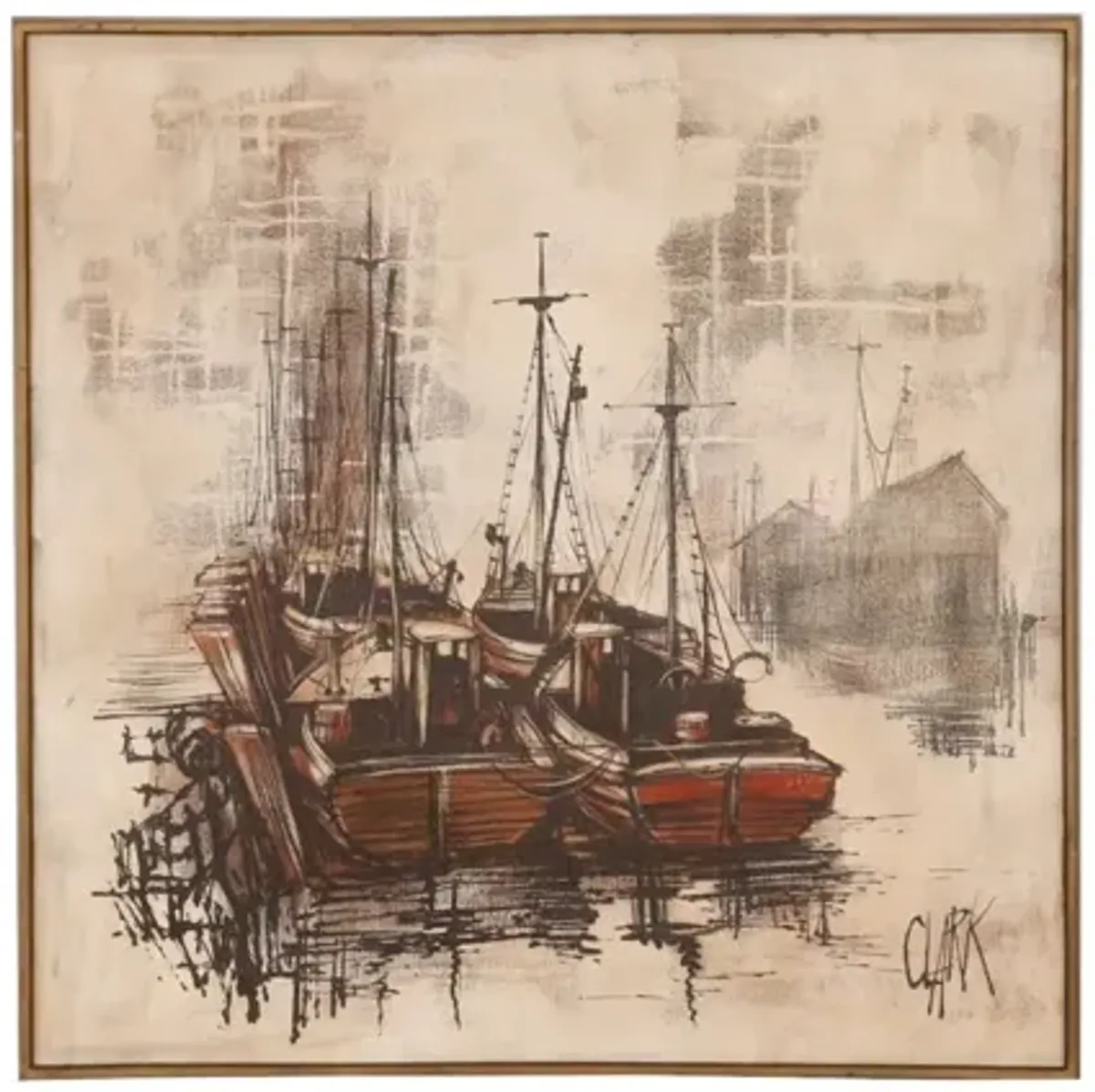 Fishing Boats in the Harbor on Canvas - Interesting Things - Brown