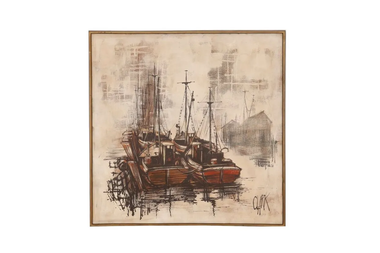 Fishing Boats in the Harbor on Canvas - Interesting Things - Brown