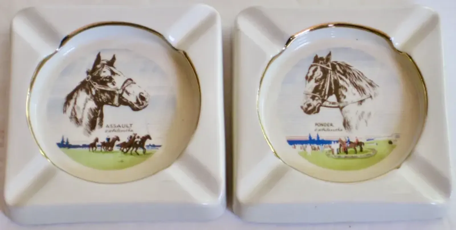 Assault and Ponder Horse Ashtrays Set of 2 - The Emporium Ltd. - Beige