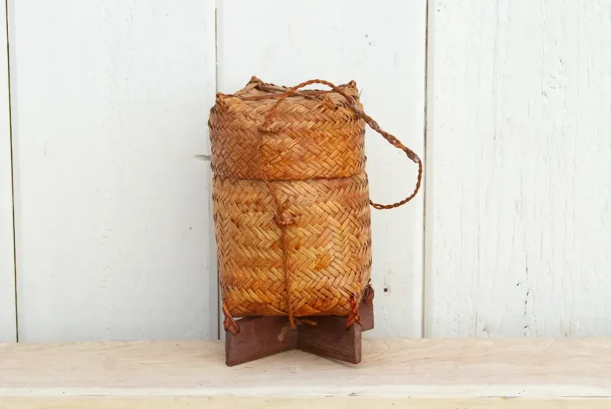 Charming Vintage Thai Rice Basket - de-cor - Brown