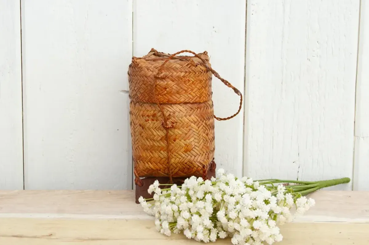 Charming Vintage Thai Rice Basket - de-cor - Brown