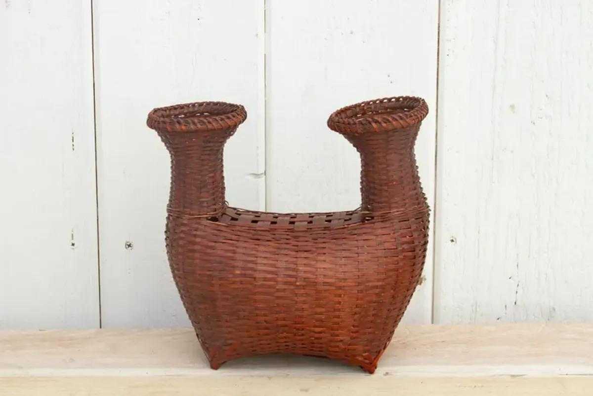 Finely Woven Boat Shaped Vintage Basket - de-cor - Brown