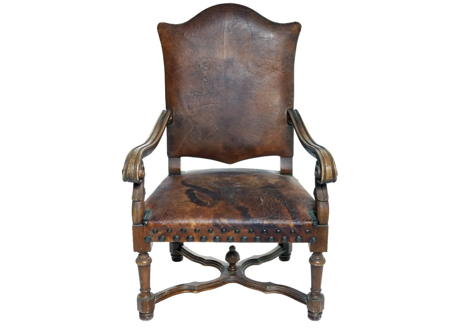 Antique European Leather Armchair - Fleur de Lex Antiques - Brown