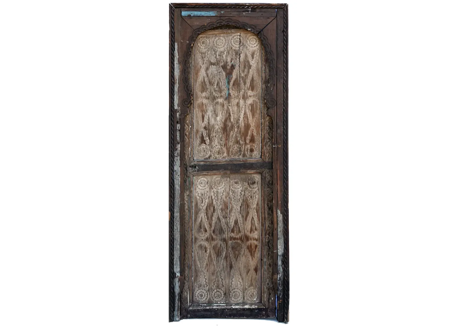 Antique Moroccan Wood Door & Frame - Fleur de Lex Antiques - Handcrafted - Brown