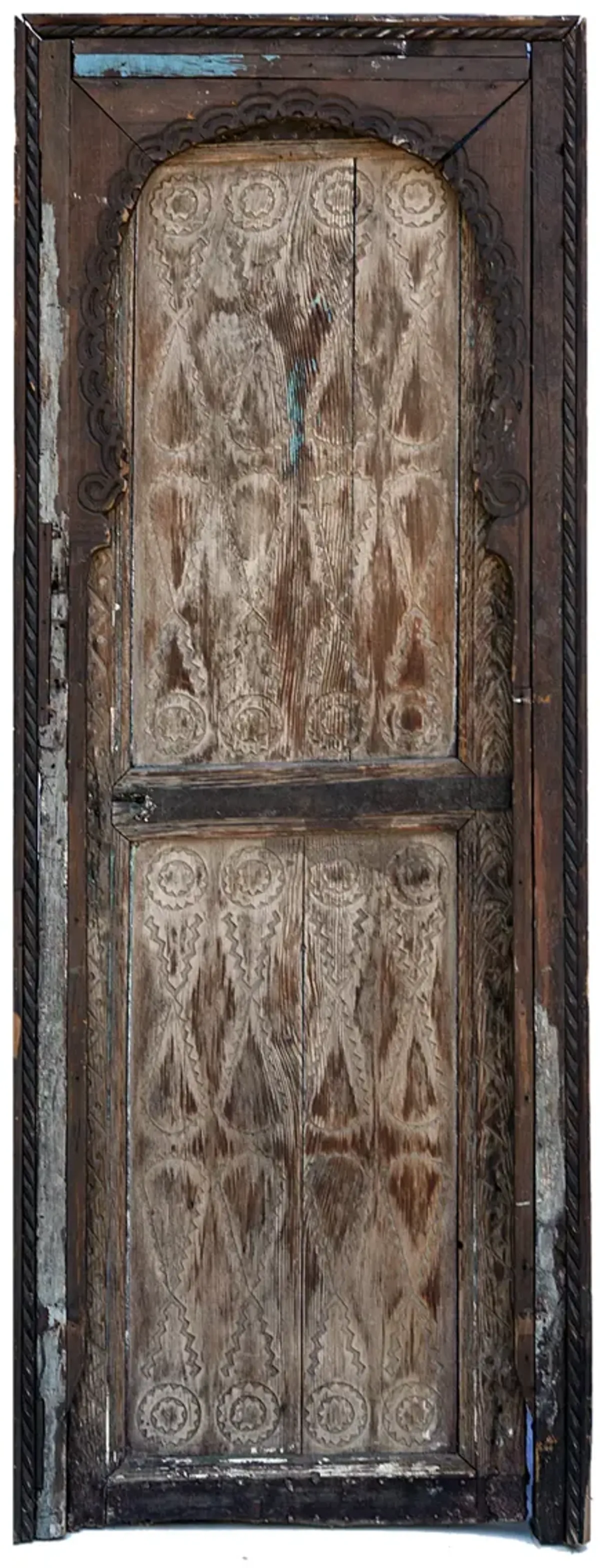 Antique Moroccan Wood Door & Frame - Fleur de Lex Antiques - Handcrafted - Brown