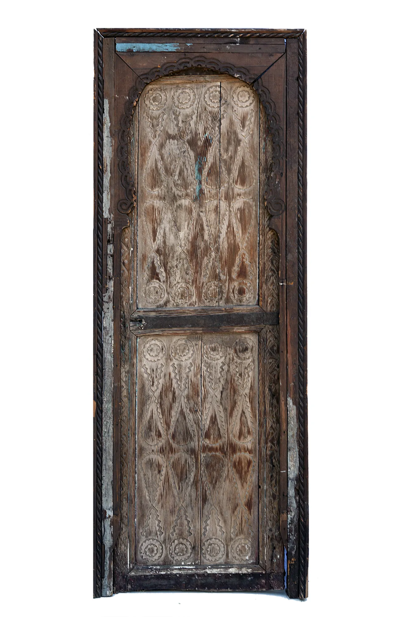 Antique Moroccan Wood Door & Frame - Fleur de Lex Antiques - Handcrafted - Brown