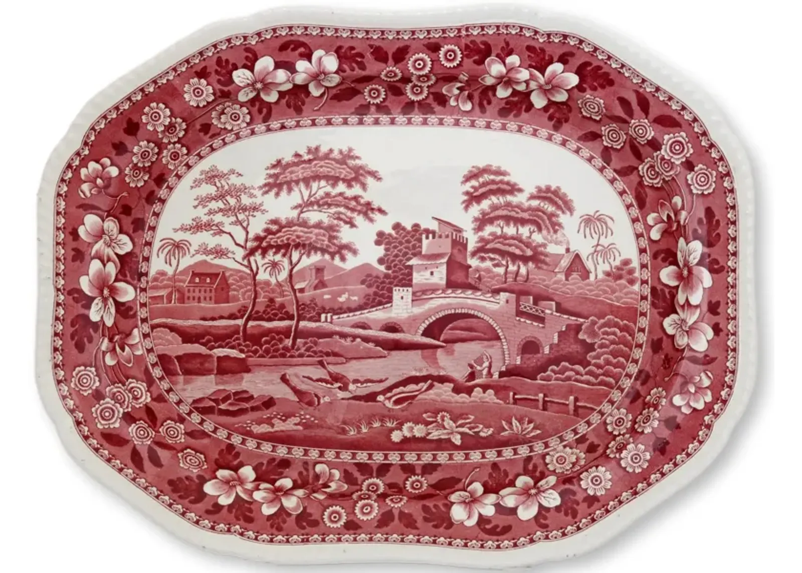 Red Spode Tower Pattern Turkey Platter - Rose Victoria