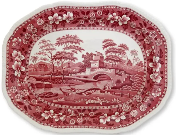 Red Spode Tower Pattern Turkey Platter - Rose Victoria