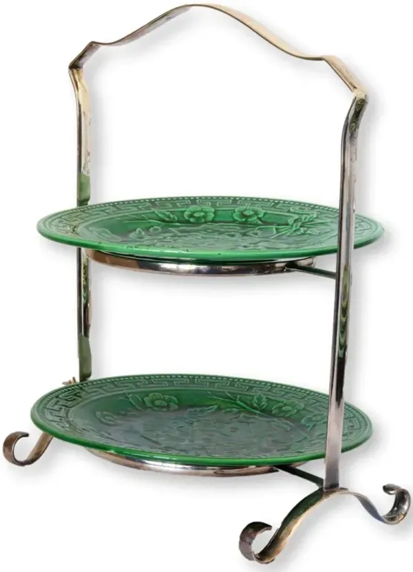 English High Tea Stand w/Majolica Plates