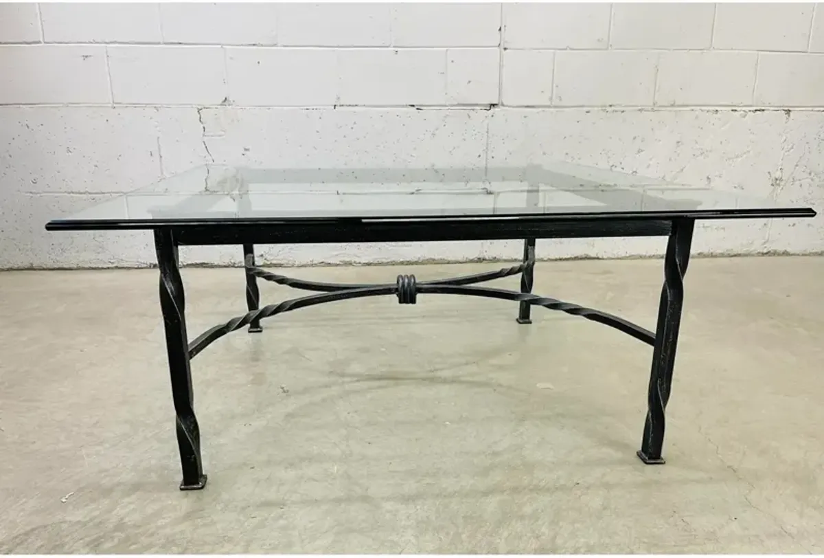 Iron Base & Glass Top Outdoor Coffee Table - 2-b-Modern - Black