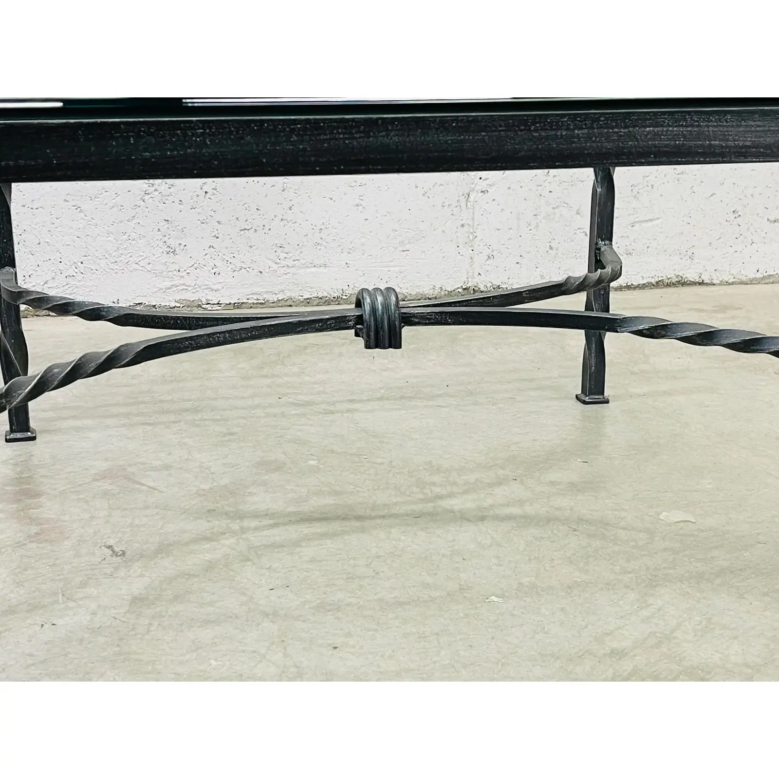 Iron Base & Glass Top Outdoor Coffee Table - 2-b-Modern - Black