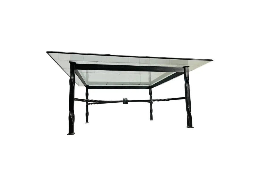 Iron Base & Glass Top Outdoor Coffee Table - 2-b-Modern - Black