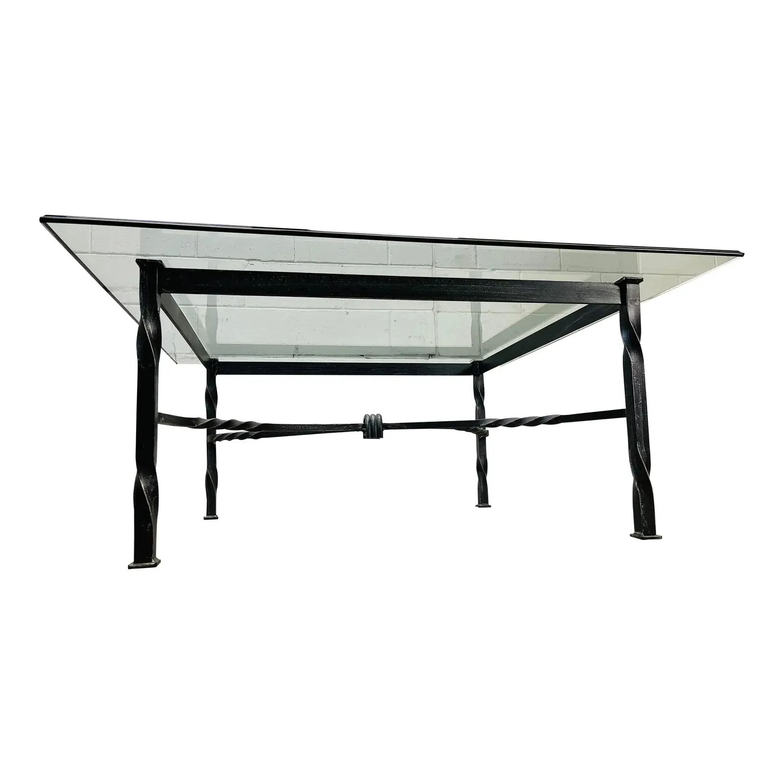 Iron Base & Glass Top Outdoor Coffee Table - 2-b-Modern - Black