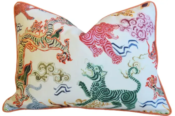 Chinoiserie Asian Colorful Dragon Pillow