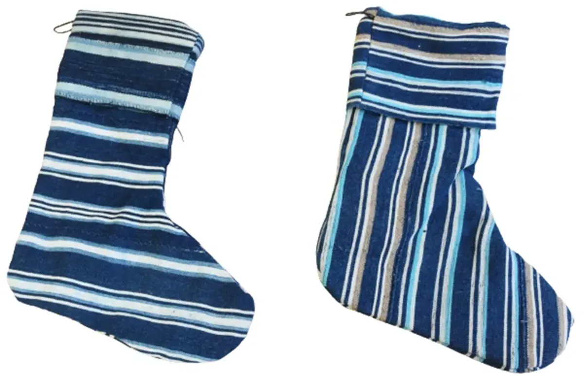 African Textile Christmas Stockings - Set of 2 - Blue