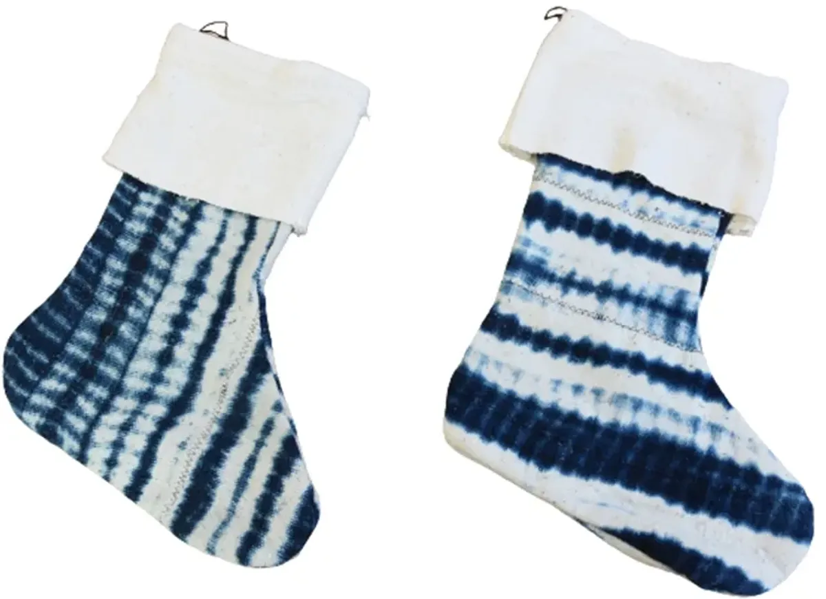 African Textile Christmas Stockings - Set of 2 - Blue