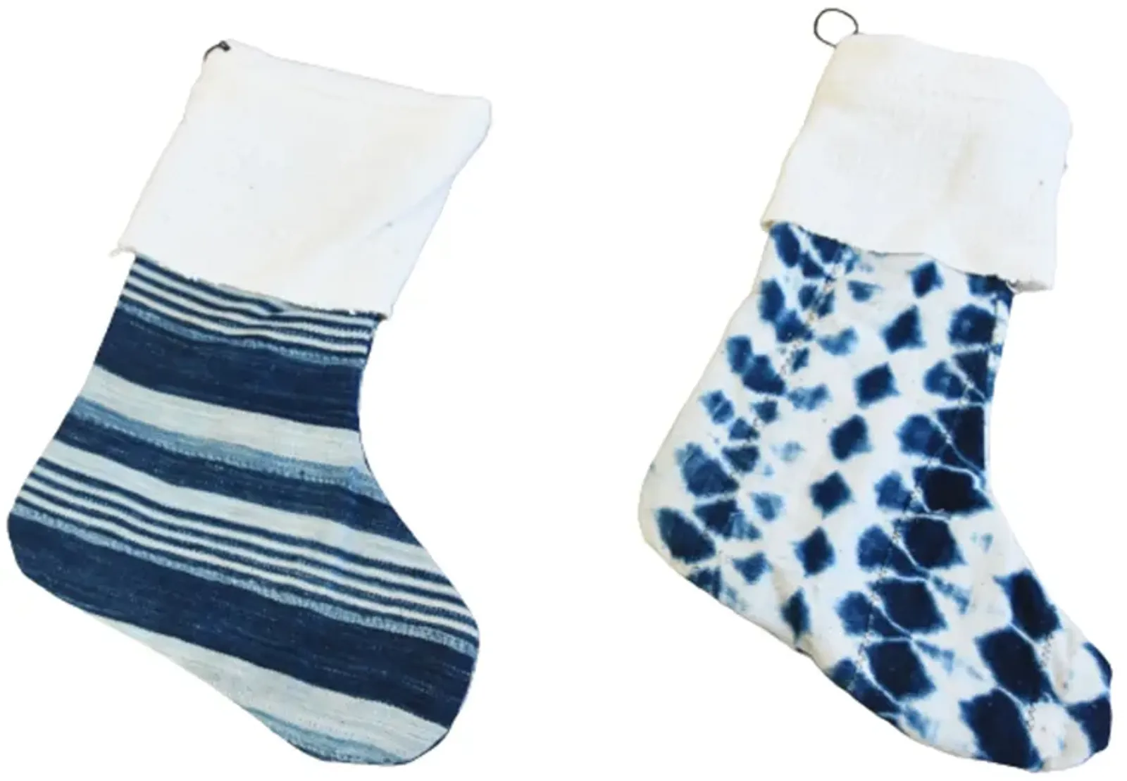 African Textile Christmas Stockings - Set of 2 - Blue