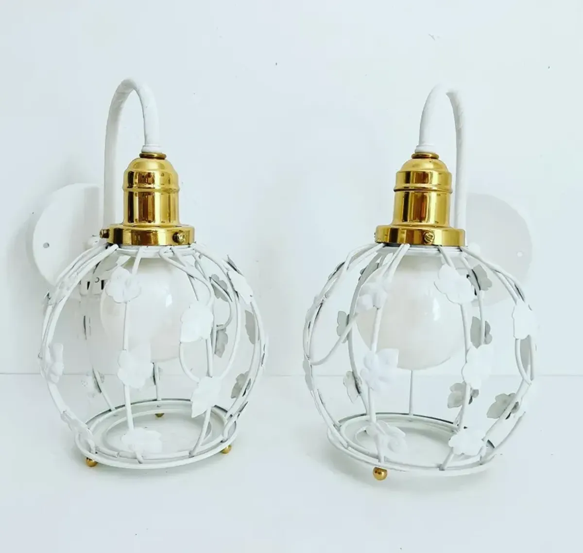 Midcentury Tole Ivy Sconces - Set of 2 - C the Light Interiors - White