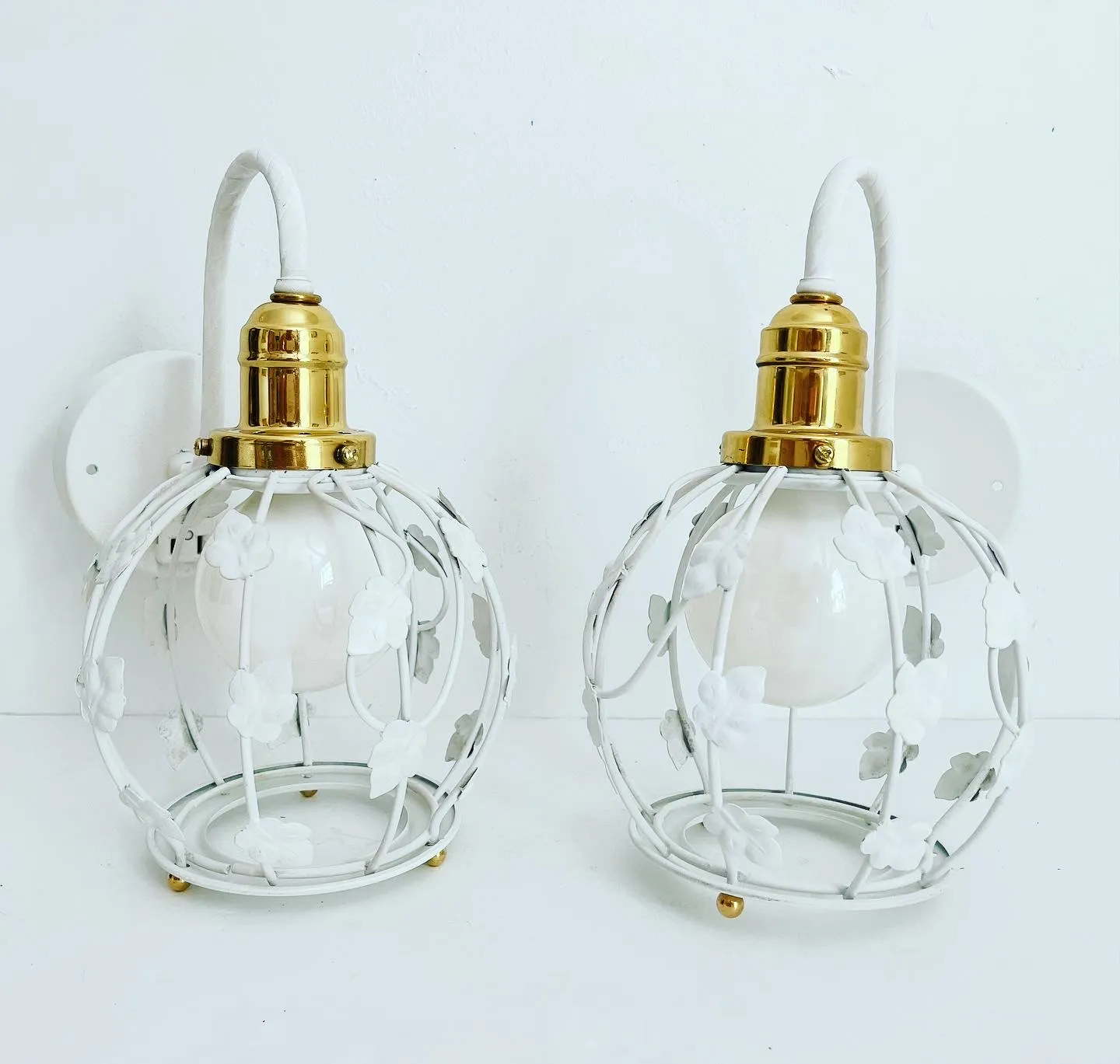 Midcentury Tole Ivy Sconces - Set of 2 - C the Light Interiors - White