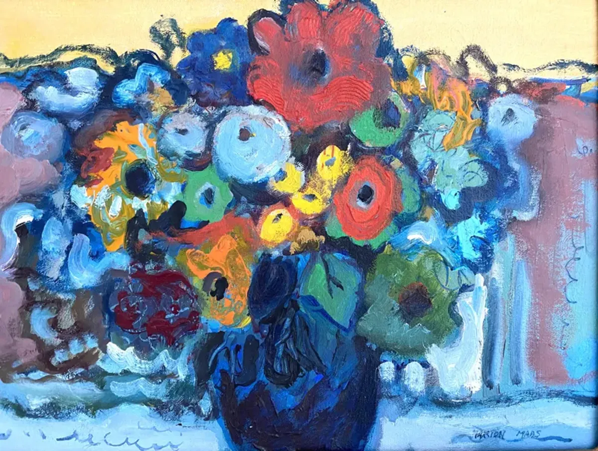 Modernist Floral Still Life Painting - Ballyhoo - Gold