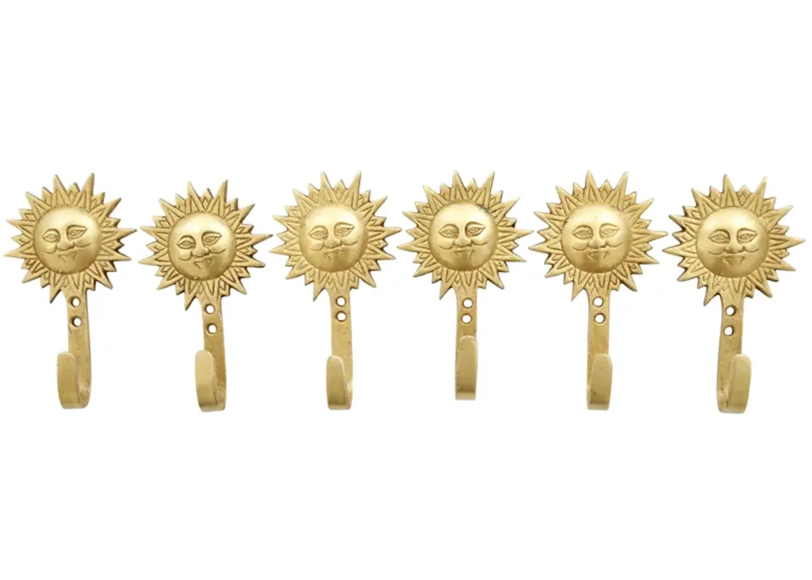 Bohemian Sun Brass Wall Hooks - Set of 6 - Interesting Things - Gold