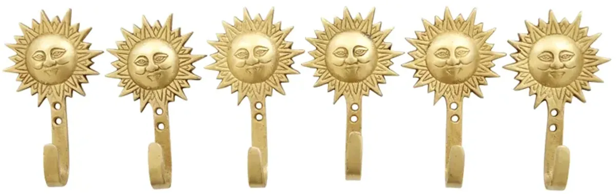 Bohemian Sun Brass Wall Hooks - Set of 6 - Interesting Things - Gold