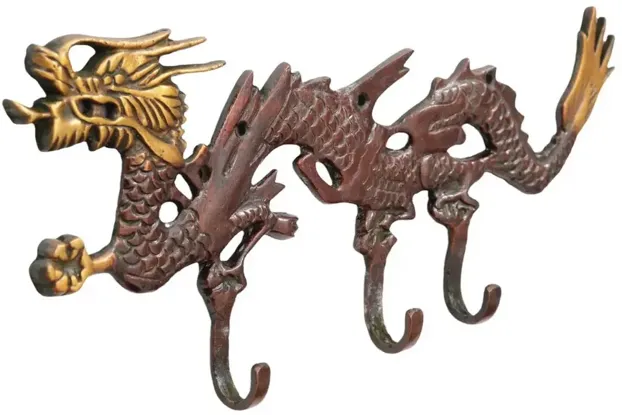 Chinoiserie Red Brass Dragon Wall Hooks - Interesting Things