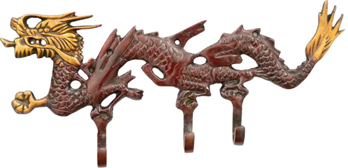 Chinoiserie Red Brass Dragon Wall Hooks - Interesting Things