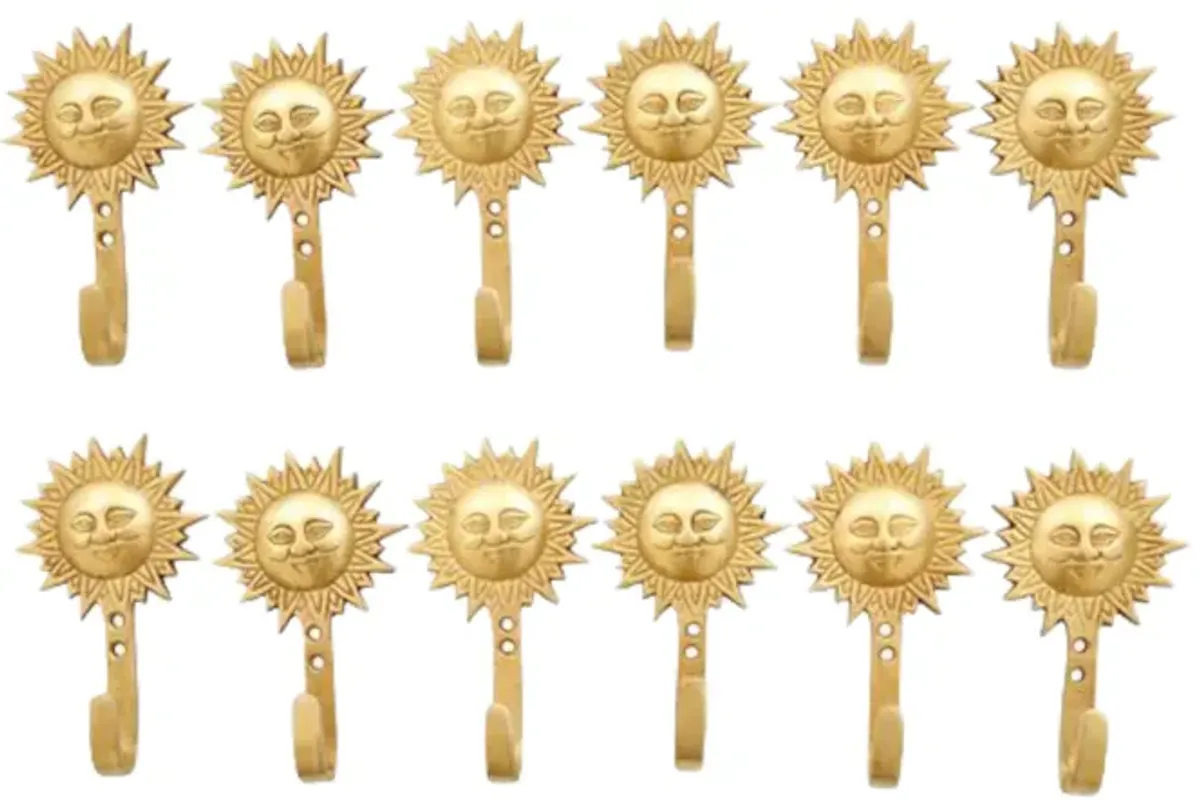 Bohemian Sun Brass Wall Hooks - Set of 12 - Interesting Things - Gold