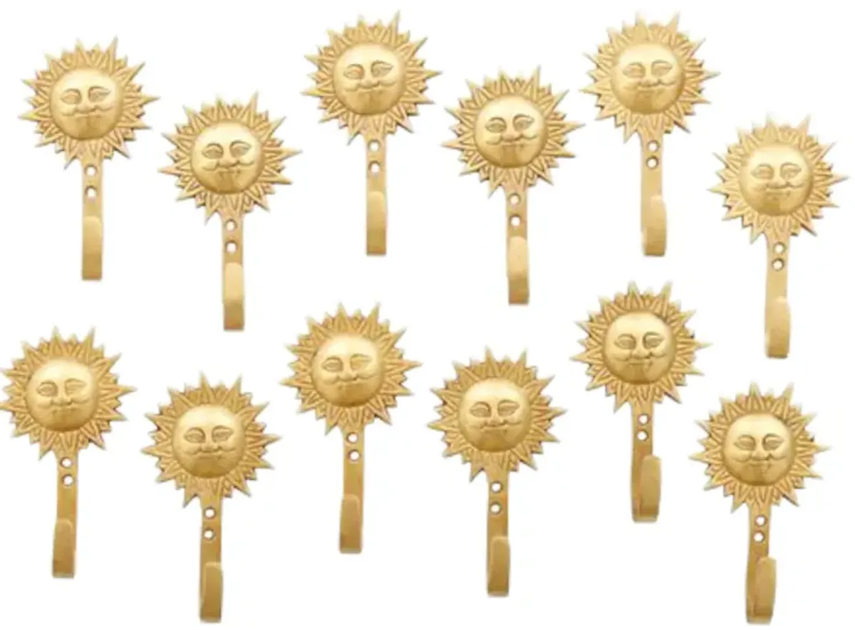 Bohemian Sun Brass Wall Hooks - Set of 12 - Interesting Things - Gold