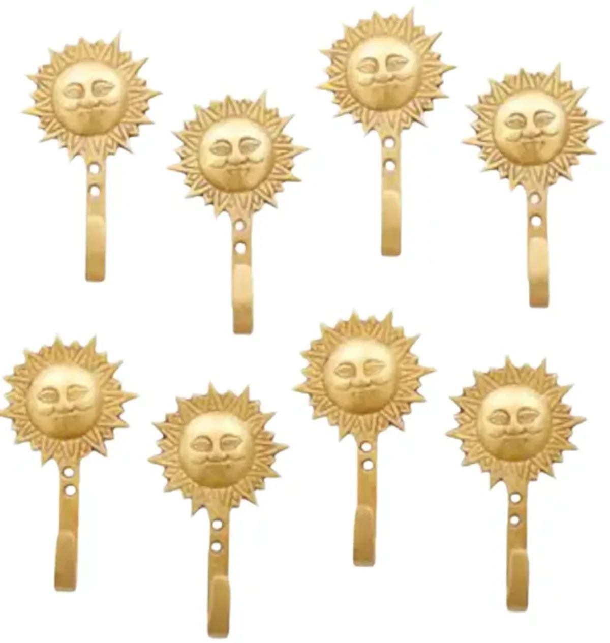 Bohemian Sun Brass Wall Hooks - Set of 8 - Interesting Things - Gold