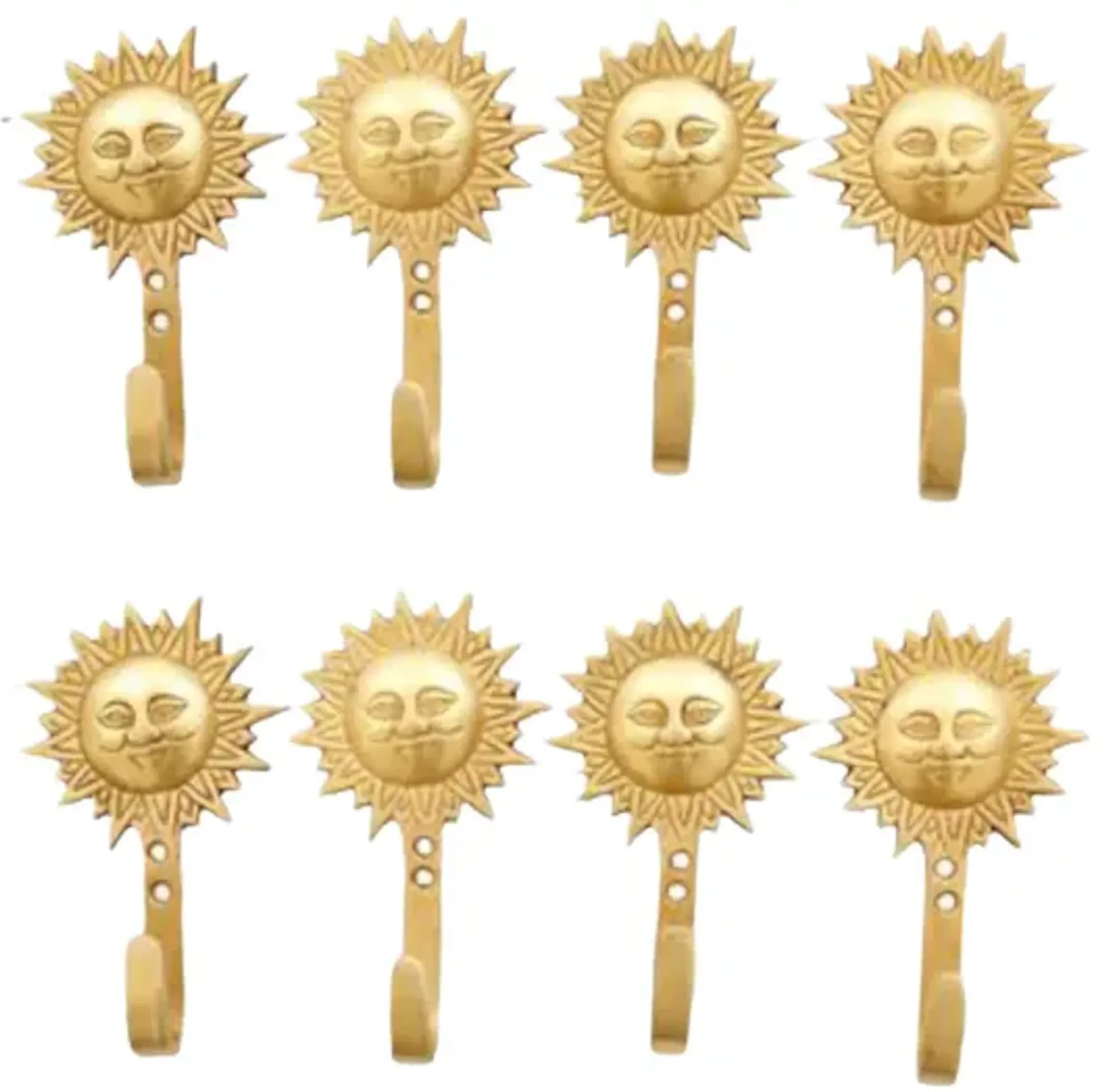 Bohemian Sun Brass Wall Hooks - Set of 8 - Interesting Things - Gold