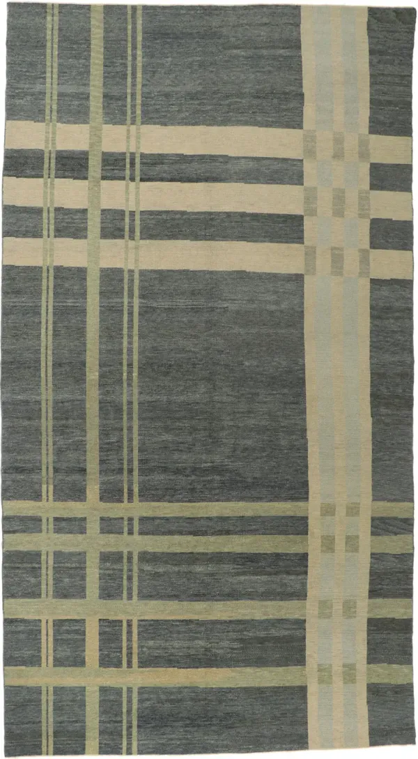 Plaid Tartan Rug - 8'01 x 14'10 - Esmaili Rugs & Antiques - Gray - Gray